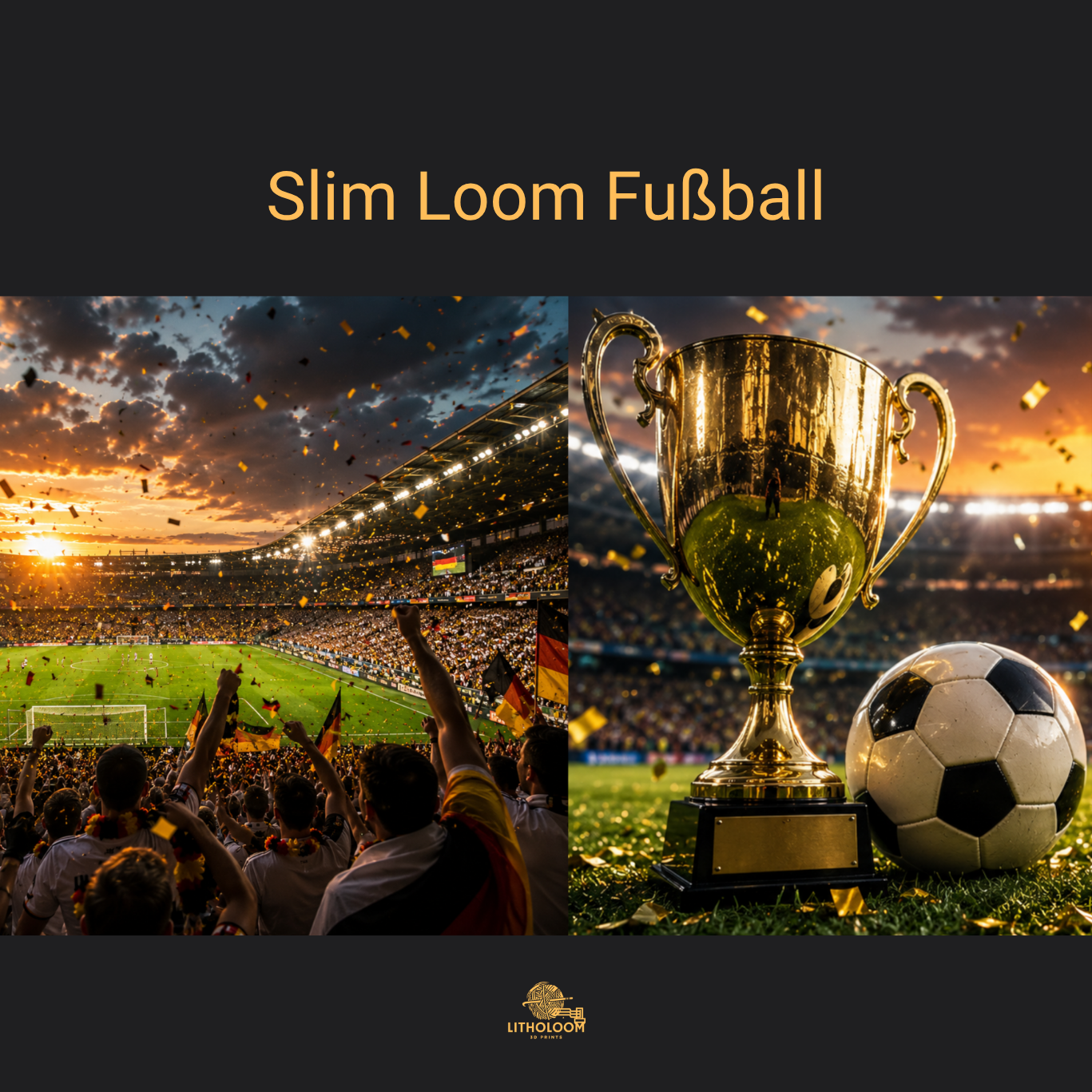 Musterbild des Fußballmotivs für die Litholoom Slim Loom Tischlampe mit detailreicher Darstellung auf dem Lampenschirm.