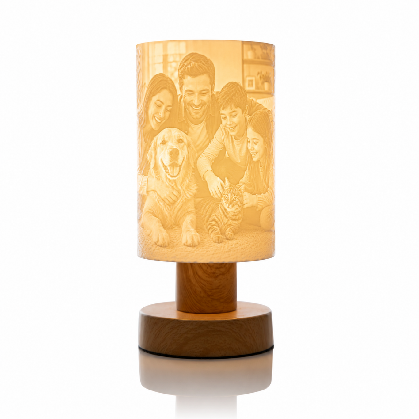Personalisierte Tischlampe mit Foto in Holzoptik – Soft Loom Fotolampe als Geschenk