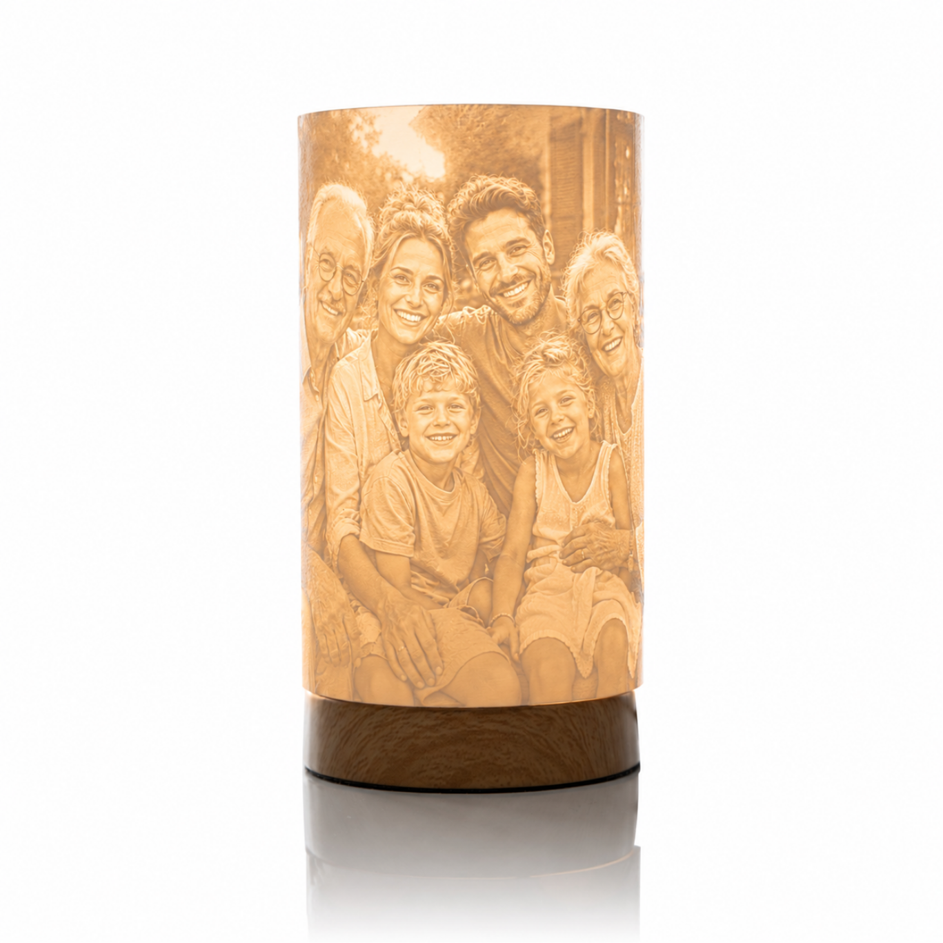 Personalisierte Tischlampe mit Foto in echter Holzoptik – Slim Loom Fotolampe als Geschenk