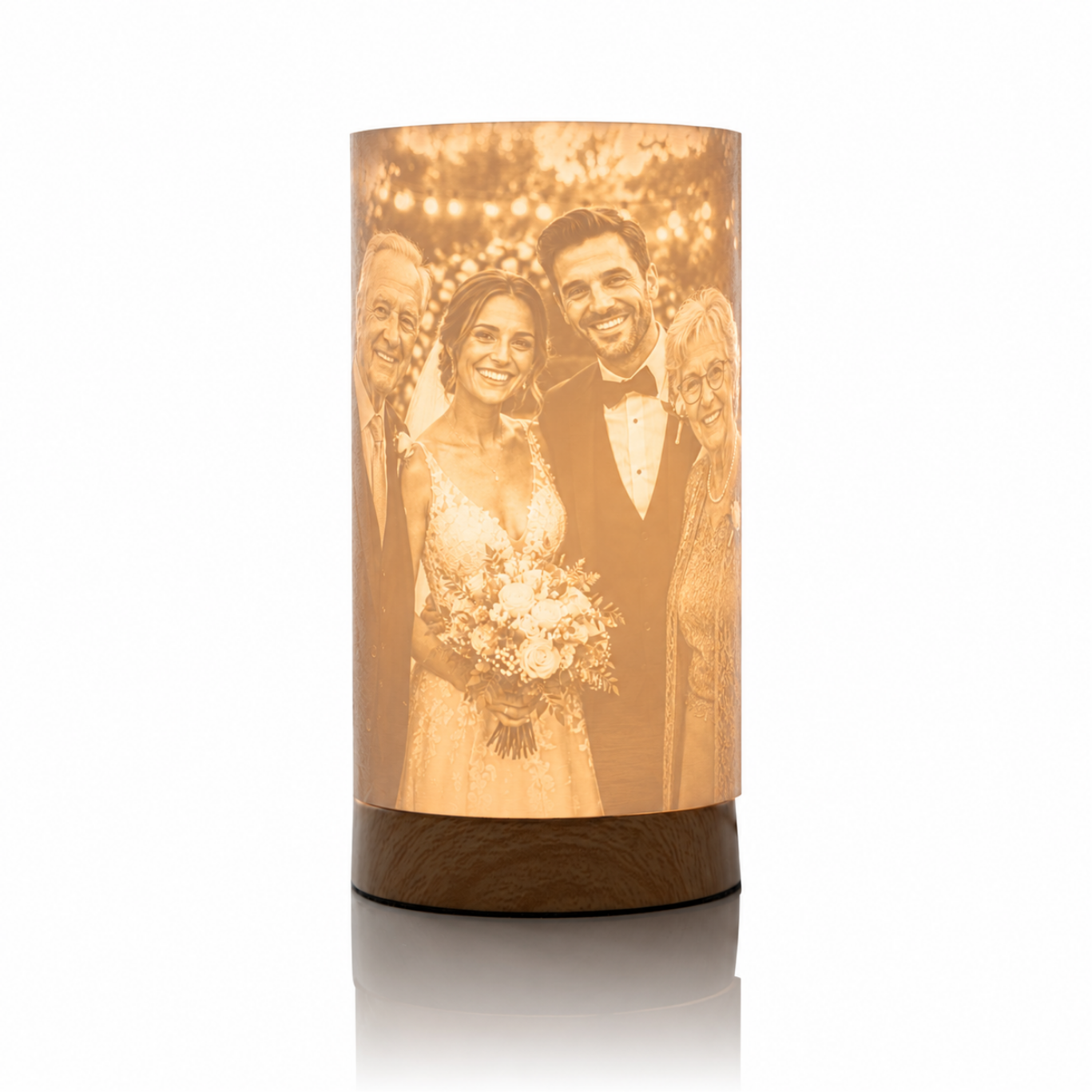 Personalisierte Tischlampe mit Foto in echter Holzoptik – Slim Loom Fotolampe als Geschenk