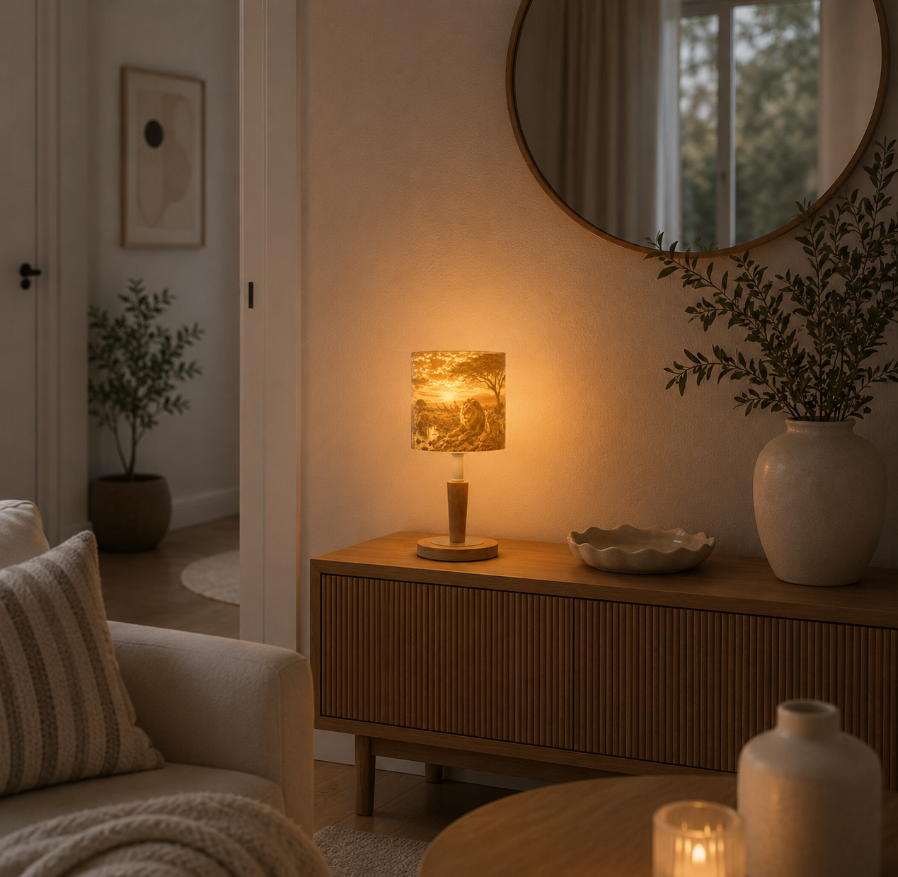 Litholoom Cozy Loom Safari-Tischlampe mit festem Tiermotiv als dekorative Wohnzimmerlampe und besonderes Wohnaccessoire.