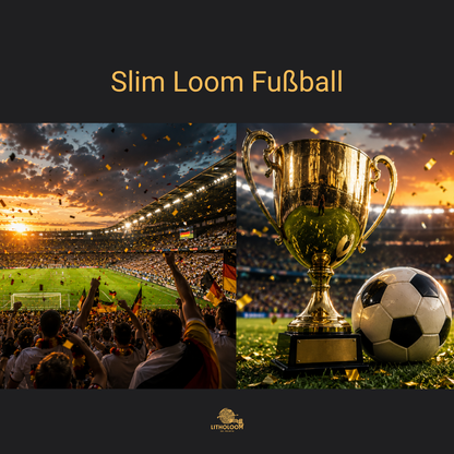 Musterbild des Fußballmotivs für die Litholoom Slim Loom Tischlampe mit detailreicher Darstellung auf dem Lampenschirm.