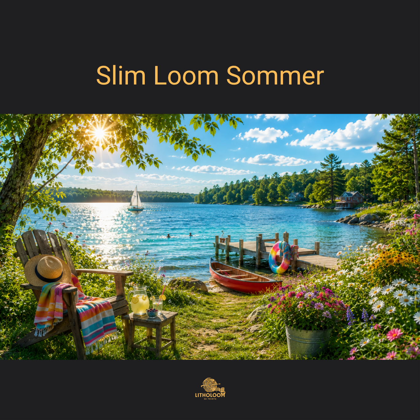 Musterbild des Sommermotivs für die Litholoom Slim Loom Tischlampe mit sommerlicher Landschaft auf dem Lampenschirm.
