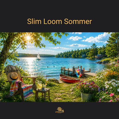 Musterbild des Sommermotivs für die Litholoom Slim Loom Tischlampe mit sommerlicher Landschaft auf dem Lampenschirm.